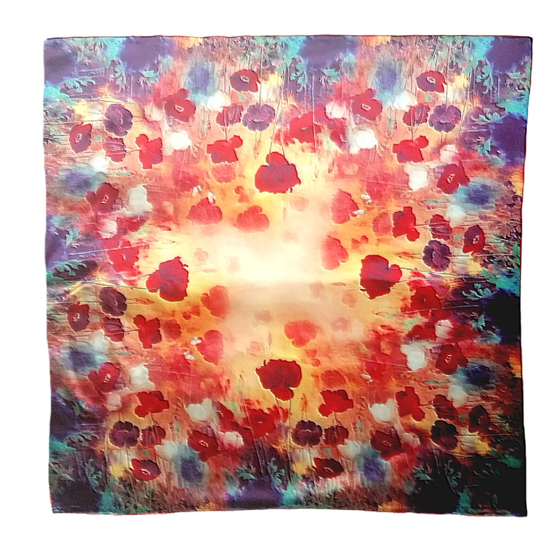 100% Natural Silk Square Hand Rolled 90 x 90 cm Poppies image 1