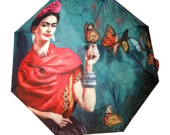 Regenschirm - Faltbar - Frida KAHLO - Selbstporträt mit Schmetterlingen