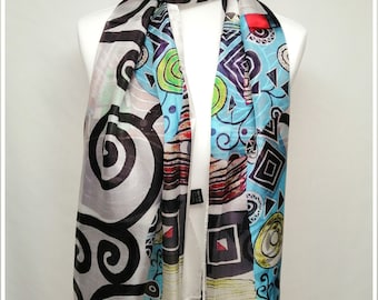 Pareo/Stole/Scarf - 100% Natural Silk Veil - 180 x 110 cm - KLIMT - The Accomplishment