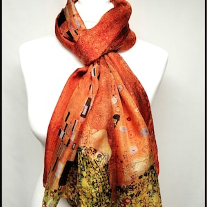 Pareo/Stole/Scarf - 100% Natural Silk Veil - 180 x 110 cm - KLIMT - The Kiss