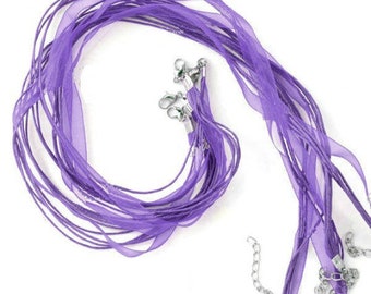 Lot De 10 Colliers Tours De Cou En Organza Et Coton - Longueur 47 Cm - Blanc