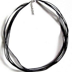 BLACK CORD in waxed cotton and organza 45 cm long with 5 cm extension chain and carabiner for jewelry creation image 2