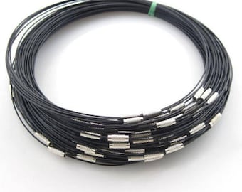 CORDON CHOKER NOIR, fil acier ciselé noir, avec fermoir à vis argenté, de 45 cm de longueur, diamètre du cordon 1mm, pour création bijoux