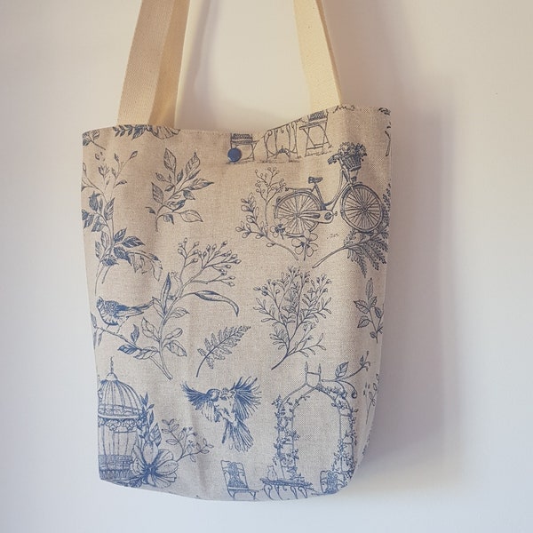 Sac doublé + poche, Toile de Jouy, tote bag, sac de courses, cabas