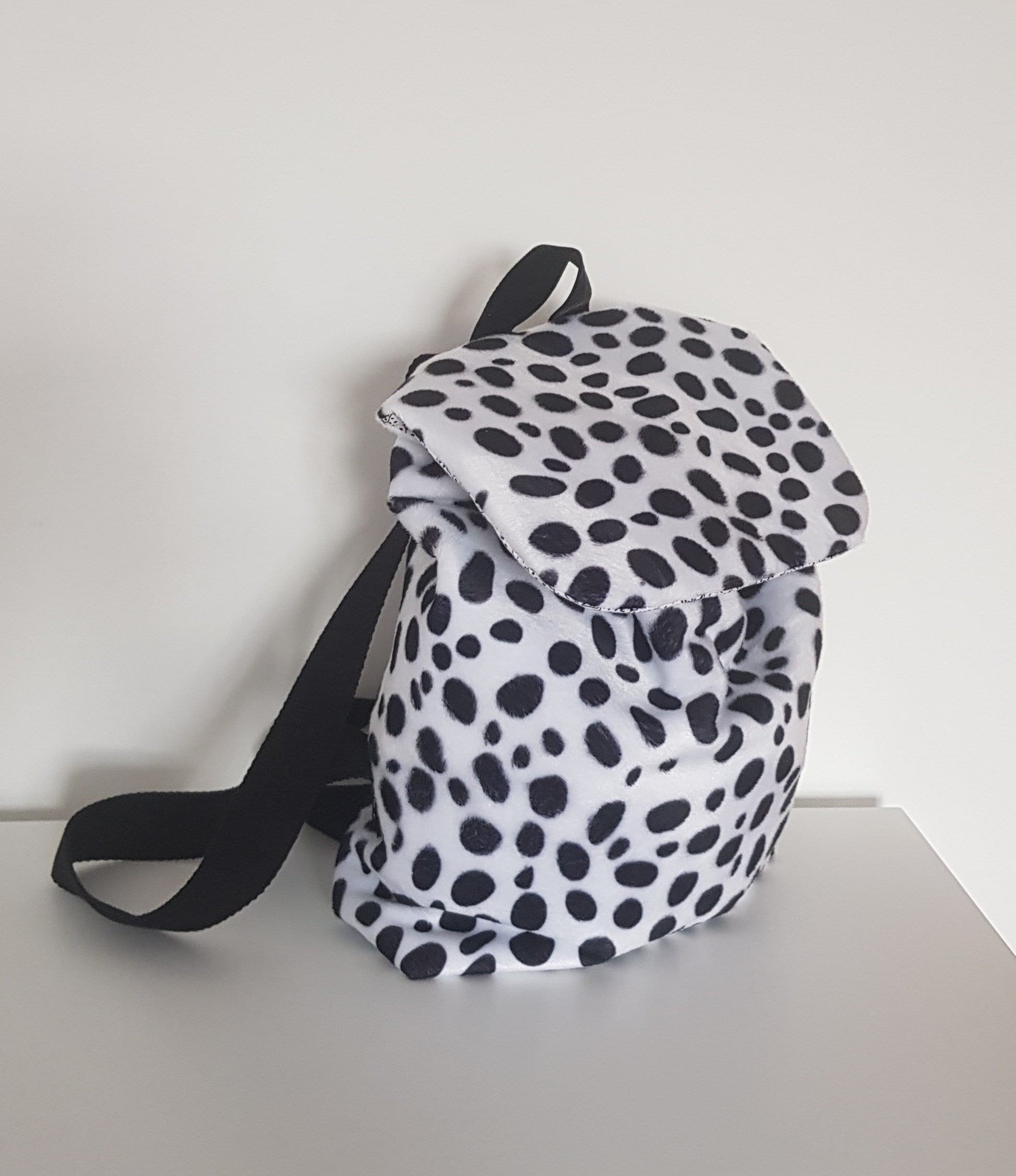 Stitchpaint Quilted Polka Dot Backpack Black White Pink Handmade Fabric Bag Polka Dot Quilted Backpacks - Etsy main image 2