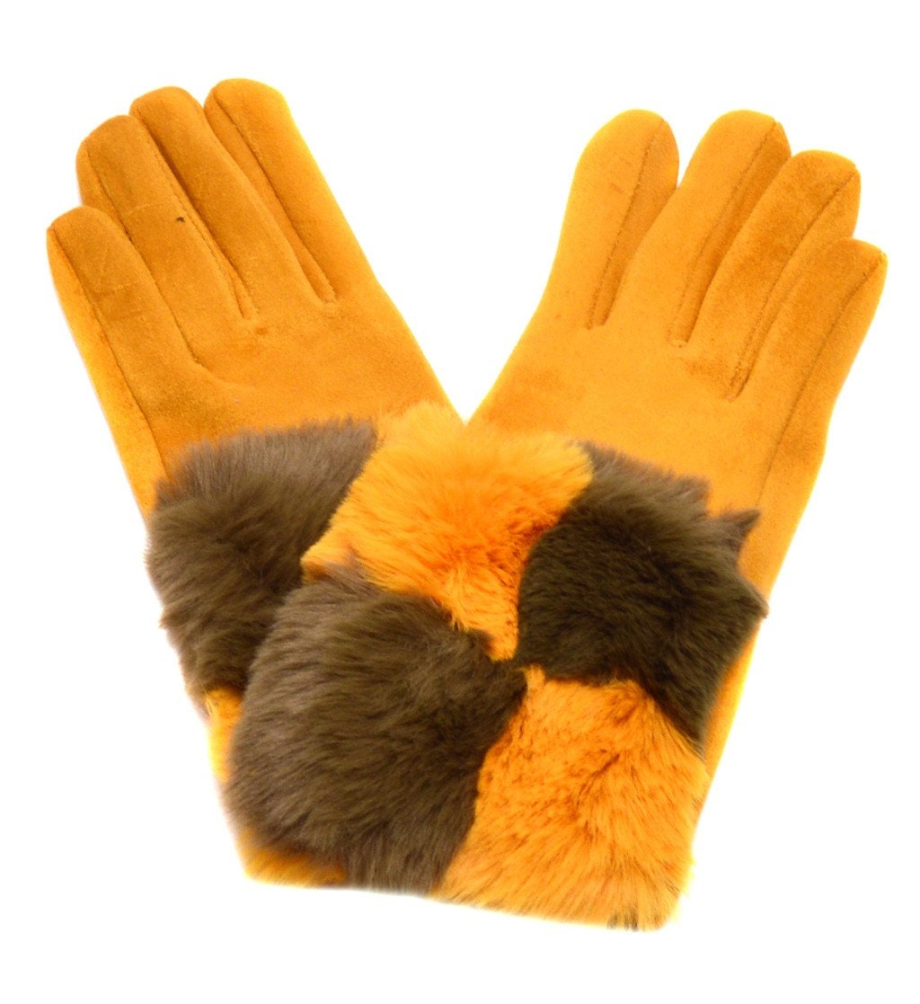 Yellow Winter Gloves Women Imitation Rabbit Fur Warm Gloves Etsy