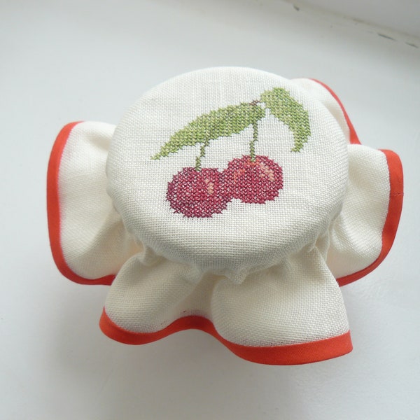 to order charlotte for jam pot embroidered on linen “cherry”