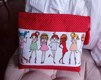 grande trousse  avec motif  feminin rouge