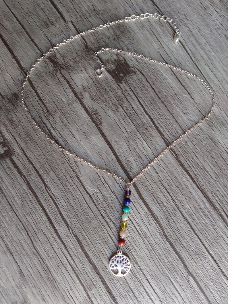 tree of life 7 chakras tree of life necklace silver chakra necklace raw stone necklace energy gift jewelry pendant unique boho women