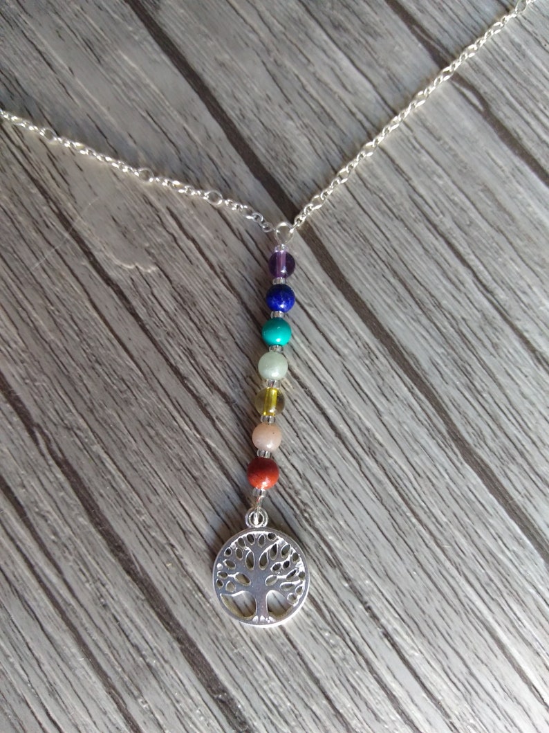 tree of life 7 chakras tree of life necklace silver chakra necklace raw stone necklace energy gift jewelry pendant unique boho women
