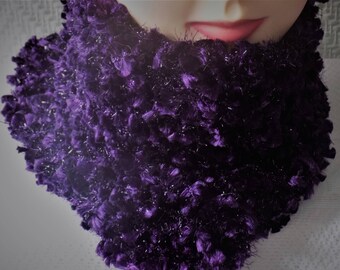 Scarf, choker, fancy wool, purple and silver colors.