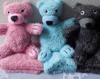 Peluche,doudou ours et écharpe enfant assortie,3 coloris disponibles:rose,bleu ciel ou gris.