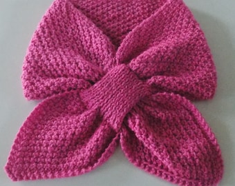 Leaf scarf, choker with loop, hand knitted, pink color.