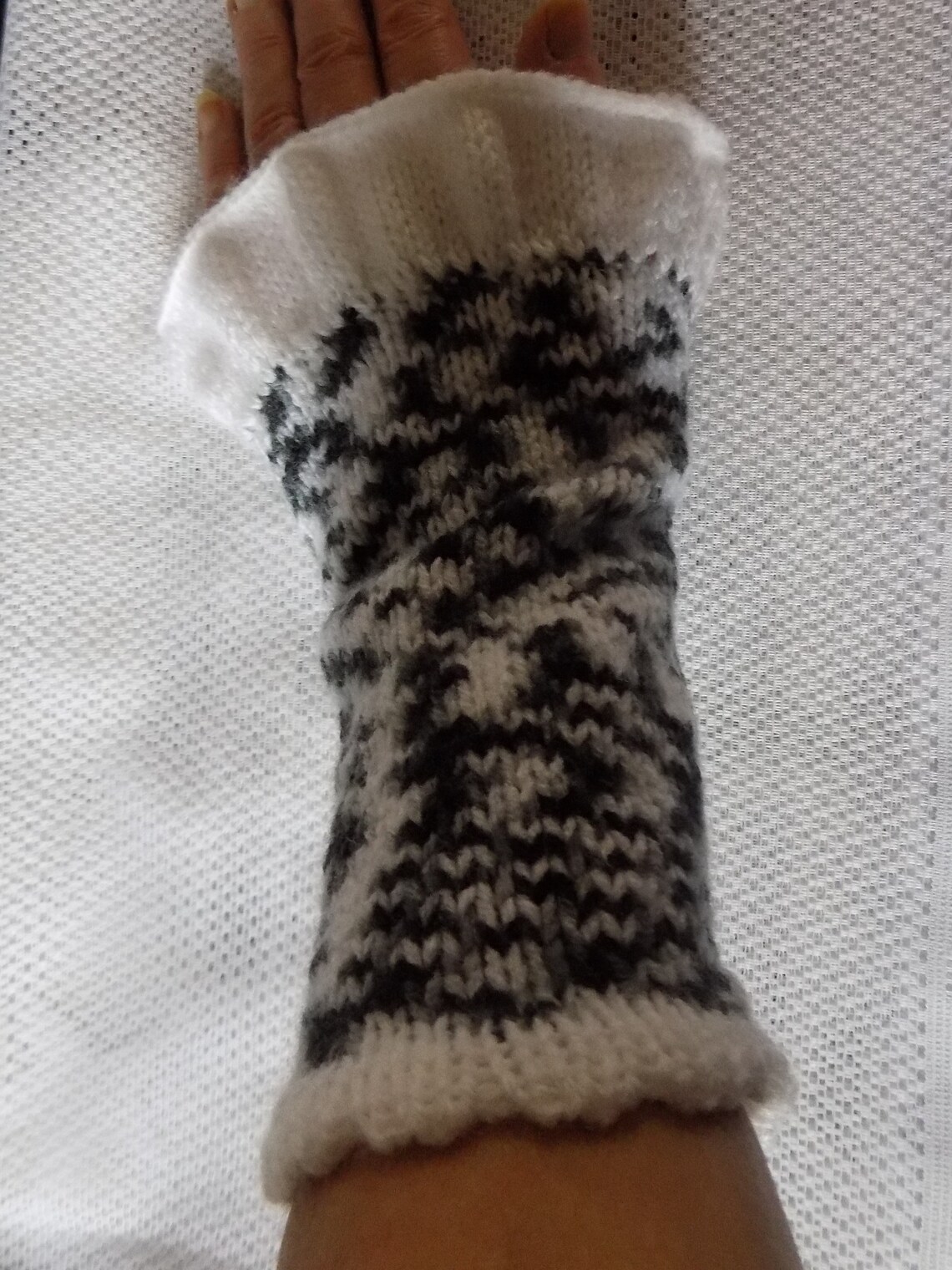 Pair of cuffs knitted sleeves black grey and white. Etsy