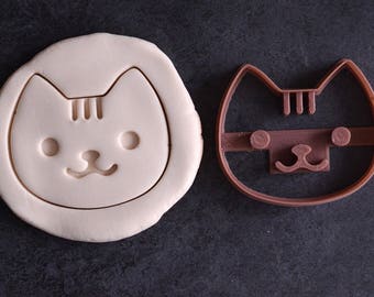 Cortador de galletas con forma de cabeza de gato kawaii. Cortador de galletas de gato. Cortador de repostería creativo. Gato kawaii. Pastelería kawaii.