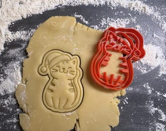 Christmas cat cookie cutter - Cat with Christmas hat cookie cutter. Winter cookie cutter. Christmas cookie cutter. Cookie cutter - Christmas