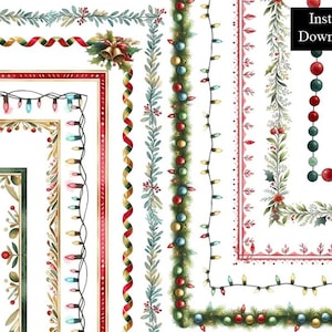 Eenvoudige aquarel kerstranden Frames ClipArt 11 digitale download 8,5 x 11 en A4 feestelijke briefpapierpagina