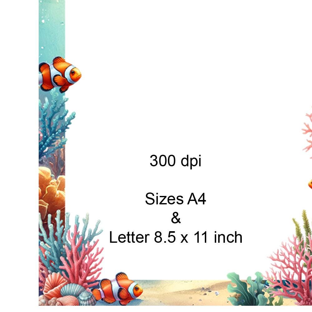 Under the Sea Border Frame Clip Art Digital Download Frame A4