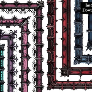 Coloured Gothic Borders Romantic 8  Frames Ornate Gothic Style ClipArt Digital Download Medieval Gothic Decorative Frame A4 & 8.5 x 11 PNG