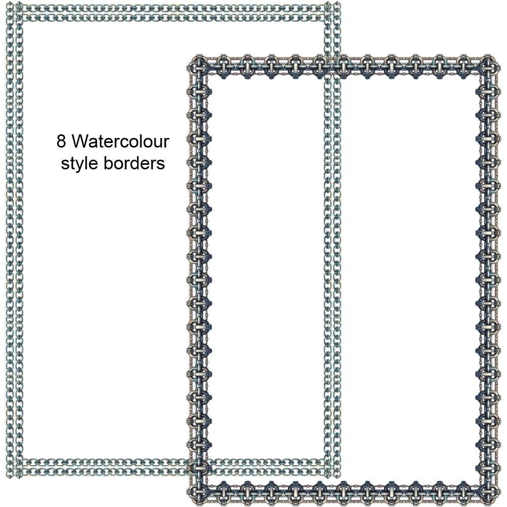 Chain Links Watercolour Borders Frames Bundle 8 Digital Download Frame ...