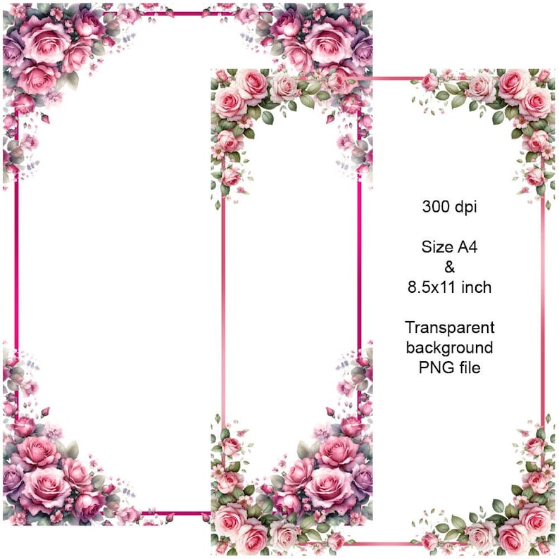 Rose Floral Corners Watercolour Style Border Frame Edge Bundle 8 ...
