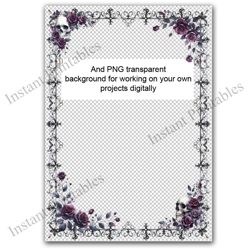 Gothic Roses and Skulls Border Frame Clip Art Digital Download