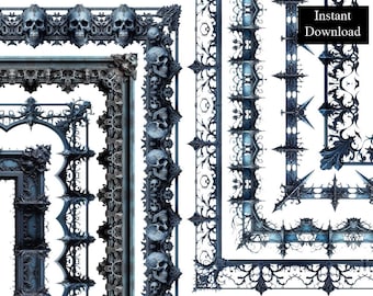 Zestaw 8 ramek Blue Gothic Borders do pobrania w formacie cyfrowym A4 i 8,5 x 11 PNG do druku