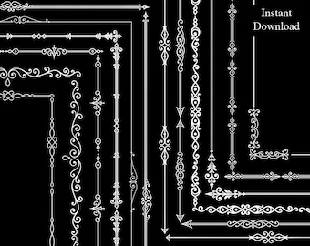 Simple White Borders Frames ClipArt 12 Digital Downloads 8.5x11 & A4 Gothic Flourish Romance Page