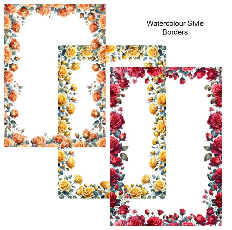 Colrful Roses Borders Roses Watercolour Borders Frames Rose Floral Clip Art Bundle 8 Digital ...