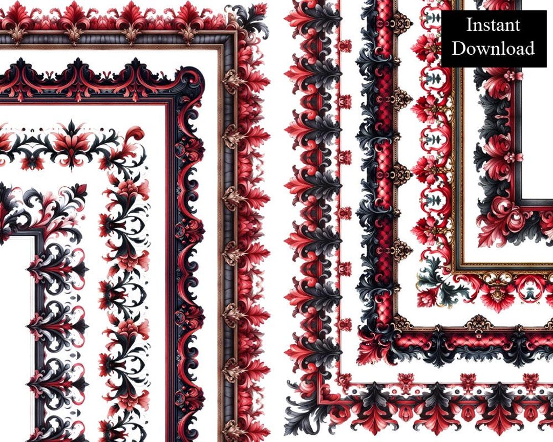 Red Black Rococo Borders 8 Frames Ornate Style Clip Art Digital ...