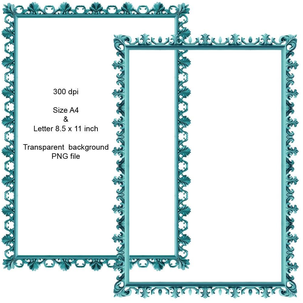 Aqua Rococo Borders 8 Clipart Frames Digital Download Printable Page ...