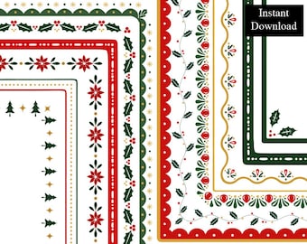 Simple Christmas Borders 12 Frames Digital Download ClipArt 8.5x11 & A4 Festive Stationery Printable Page