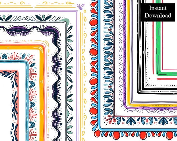 Bordersページ Hand Drawn Abstract Doodle Borders Frames Clipart 1 Digital 8.5x11