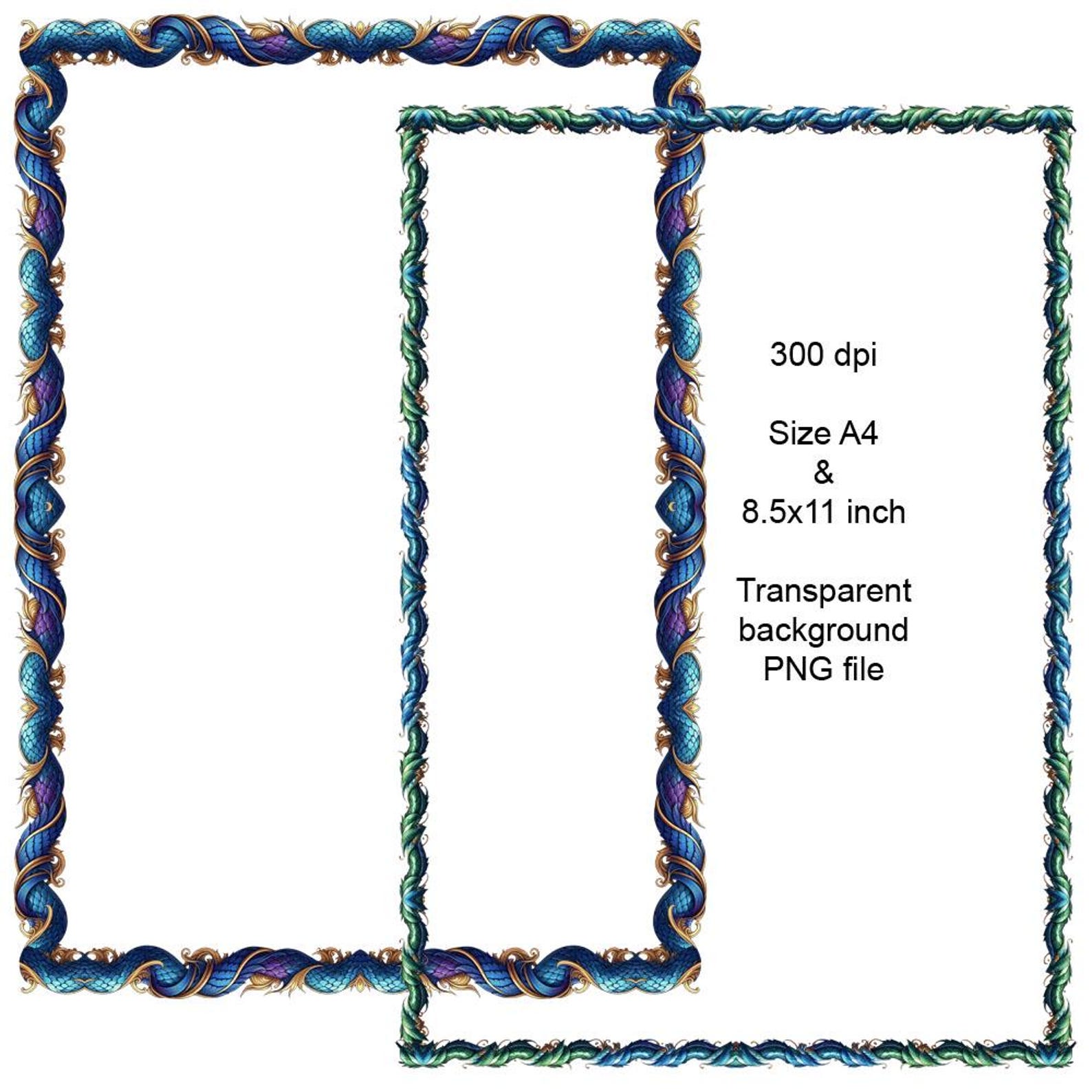 Dragon Scales Borders 8 Frames Bundle Digital Download A4 & 8.5x11 PNG ...