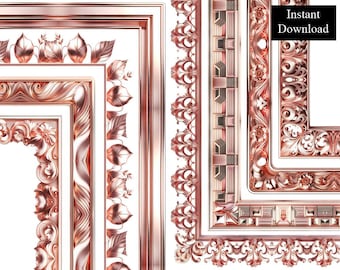 Rose Gold Borders 8 Frames Bundle Digital Download A4 & 8.5x11 PNG Printable Page