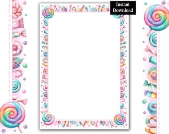 Candyland Border Frame Printable Page PNG/PDF ClipArt Digital Download Stationery A4 & 8.5x11