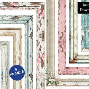 Shabby Ramar Kanter 8 Ramar Bundle Digital Nedladdning A4 & 8,5x11 PNG Utskrivbar Sida