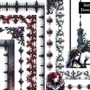 Gothic Borders 8 Frames Ornate Gothic Style Clip Art Digital Download Medieval Gothic Woman Witch Vampire Jewellery Frame A4 & 8.5 x 11 PNG