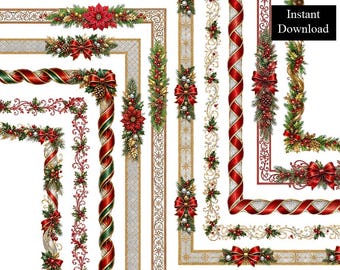 Christmas Traditional Borders Frames ClipArt 10 Digital 8.5x11 & A4 Festive Season printable Page