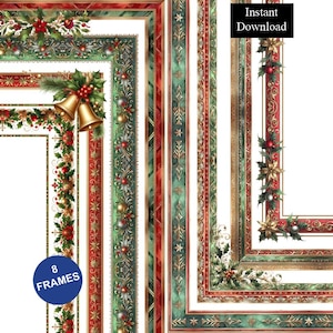 Christmas Metallic Borders Frames ClipArt 8 Digital Download 8.5x11 & A4 Gothic Season Page Border
