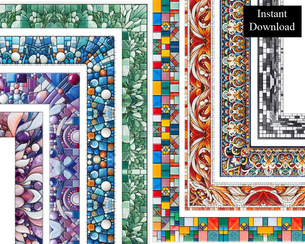 Mosaic Decorative Borders 8 Frames Bundle Digital Download A4