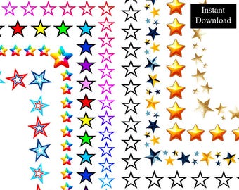 Marco de borde de estrellas, 8 marcos, clip art, descarga digital, imprimible, tamaño A4 y PNG de 8,5 x 11