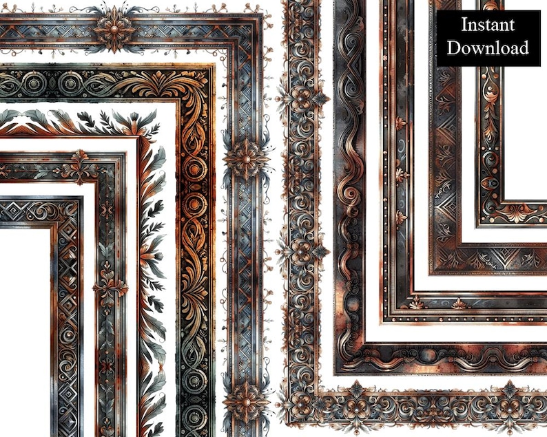 Round Rusty Border Medieval Rust Borders 10 Frames Bundle Digital Download A4 8.5x11 PNG ...