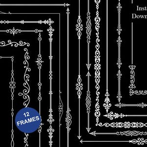Simple White Borders Frames ClipArt 12 Digital Downloads 8.5x11 & A4 Gothic Flourish Romance Page