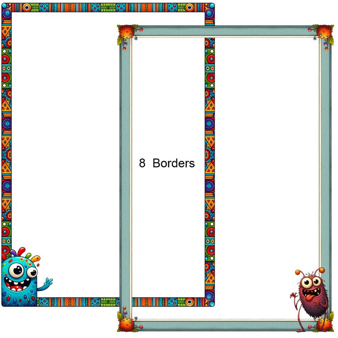 Monster Borders Frames 8 Clipart Digital Downloads 8.5x11 & A4 Pngs ...