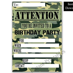 Jungen Geburtstagseinladung Druckbare Geburtstagseinladung leer Geburtstagsparty Camo Armee | Druckbare Digitaler Download | Teen Geburtstag einladen