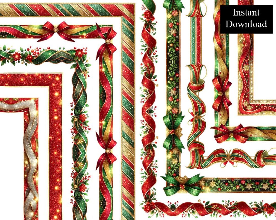 Glitter Christmas Ribbon Borders 10 Frames Bundle Digital Download A4 ...