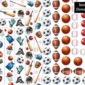 Marcos de acuarela con bordes deportivos, imágenes prediseñadas de fútbol americano, paquete de 11 marcos de descarga digital, tamaño A4 y 8,5 x 11, borde de página de béisbol y fútbol