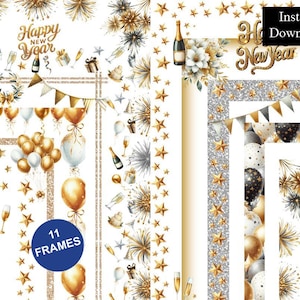Festramar, nyårsafton, clipart-paket, 11 digitala A4- och 8,5x11 PNG-bilder