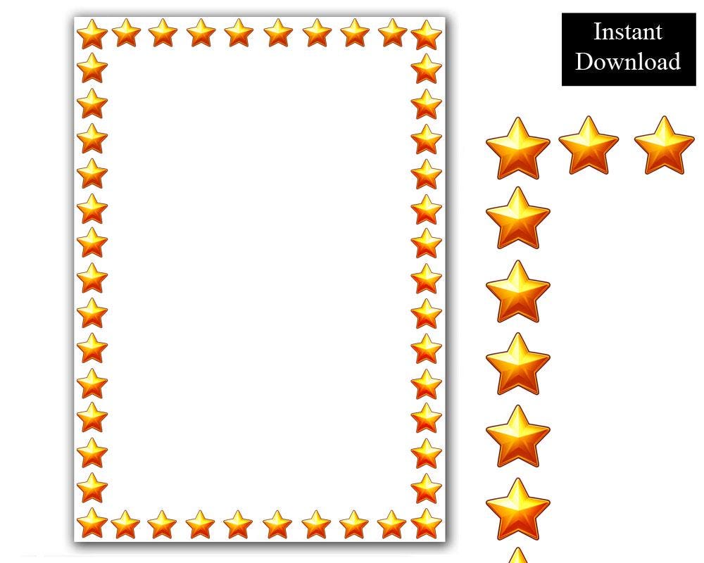 Gold Star Border Frames Printable PNG and PDF Clip Art Bundle Digital ...